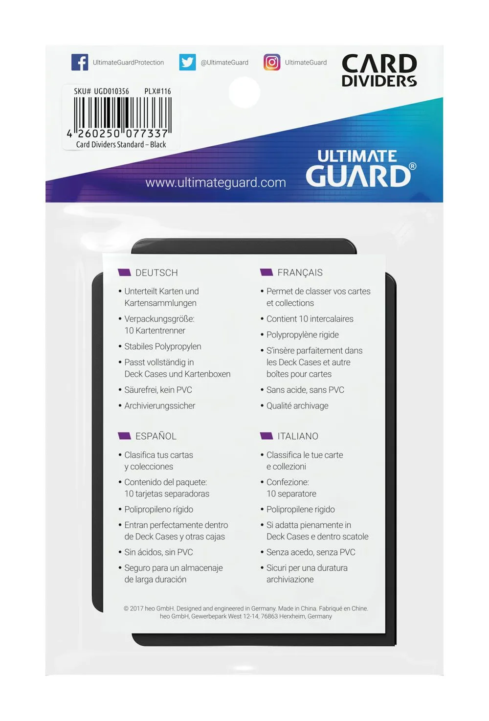 Ultimate Guard Card Dividers Standard Size 67 x 93 mm (10 Unidades) - Black